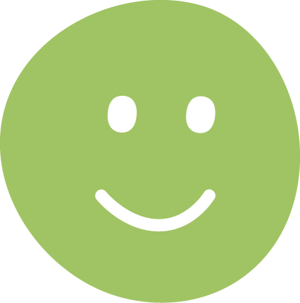 Vihreä hymyilevä naama, jossa on yksinkertaiset silmät ja suu.