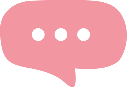 Vaaleanpunainen puhekupla, jossa kolme pistettä.