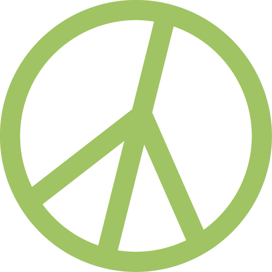 Vihreä rauhan symboli, jossa on ympyrä ja kolme haaraa.