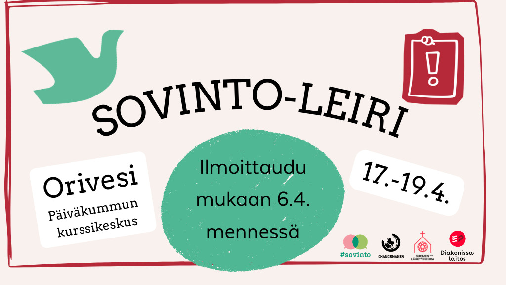 Sovinto-leiri järjestetään Orivedellä 17.-19. huhtikuuta, ja ilmoittautuminen päättyy 6. huhtikuuta.